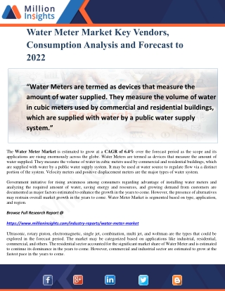 Water Meter Market Key Vendors, Consumption Analysis and Forecast to 2022