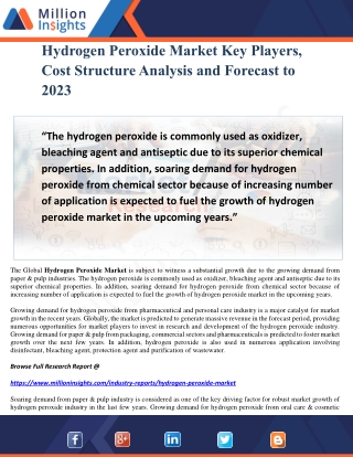 Hydrogen Peroxide Market Key Players, Cost Structure Analysis and Forecast to 2023