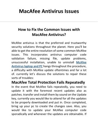 McAfee Antivirus Issues