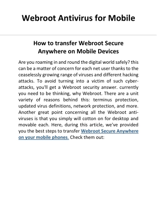 Webroot Antivirus for Mobile