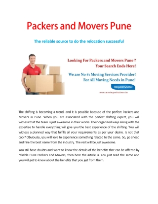 Packers and Movers Pune: The reliable source to do the relocation successful