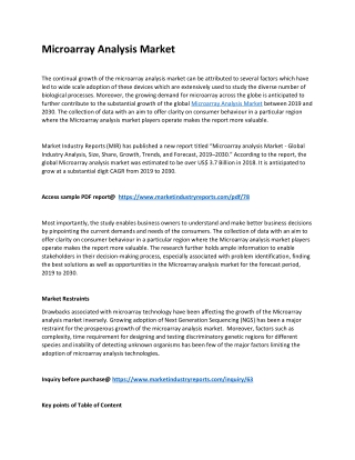 Microarray Analysis Market - Research Report By Application, Type, Key Players