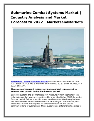 Submarine Combat Systems Market | Industry Analysis and Market Forecast to 2022 | MarketsandMarkets