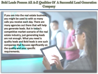 Bold Leads Possess All A-Z Qualities Of A Successful Lead Generation Company