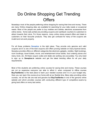 Do Online Shopping Get Trending Offers