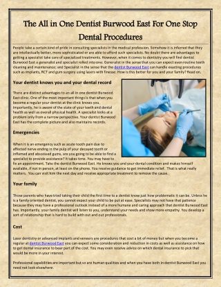 The All in One Dentist Burwood East For One Stop Dental Procedures