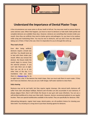 Understand the Importance of Dental Plaster Traps