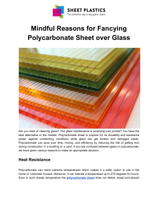 Mindful Reasons for Fancying Poly carbonate Sheet over Glass