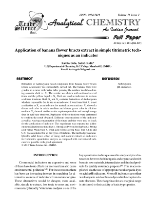 Application of banana flower bracts extract in simple titrimetric tech- niques as an indicator