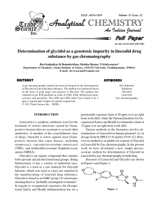 Determination of glycidol as a genotoxic impurity in linezolid drug substance by gas chromatography