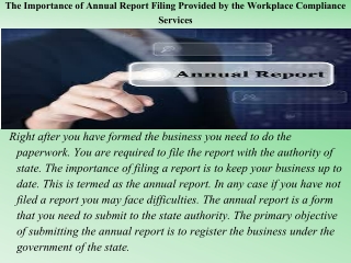 The Importance of Annual Report Filing Provided by the Workplace Compliance Services