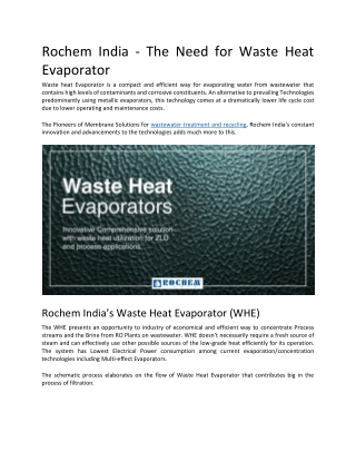 Rochem India - The Need for Waste Heat Evaporator