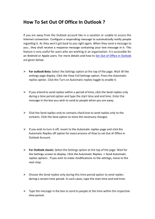 How to Set Out of Office in Outlook Account | Automatic Replies