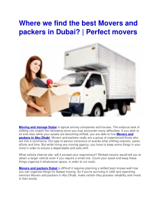 Where we find the best Movers and packers in Dubai