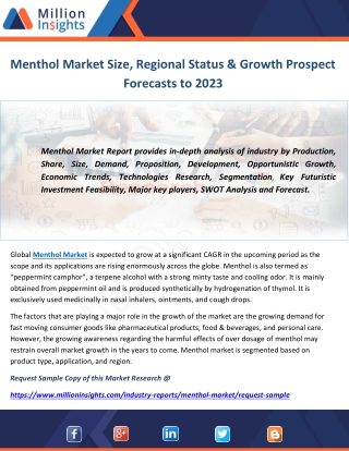 Menthol Market Size, Regional Status & Growth Prospect Forecasts to 2023