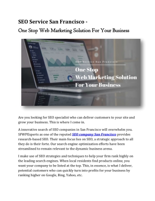 SEO Service San Francisco - One Stop Web Marketing Solution For Your Business