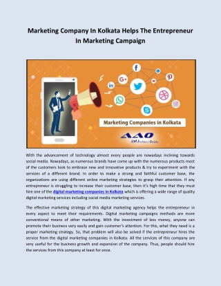 Marketing Company In Kolkata Helps The Entrepreneur In Marketing Campaign