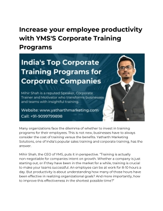 Increase your Employee Productivity with YMS`s Corporate Training Programs - Pune, Mumbai, Ahmedabad, India