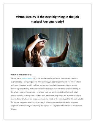 Virtual Reality is the next big thing in the job market! Are you ready?