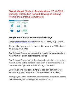 Acetylacetone Market to Record CAGR of 4% Increase in Revenue by 2028