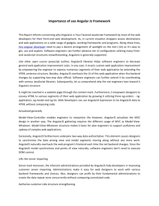Importance of use Angular Js Framework