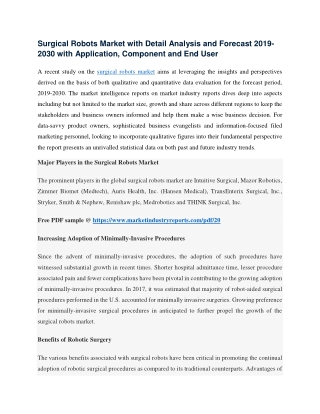 Surgical Robots Market by Component, Application, End Users and Key Players | Analysis and Forecast by 2030