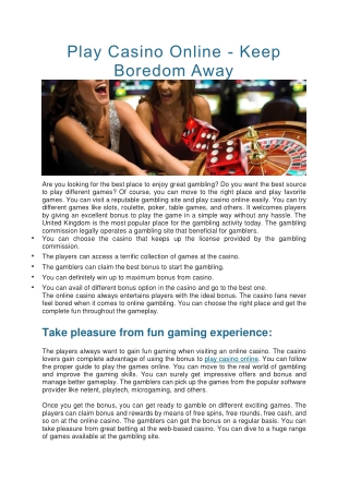Play Casino Online - Keep Boredom Away