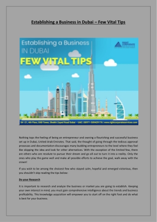 Establishing a Business in Dubai – Few Vital Tips