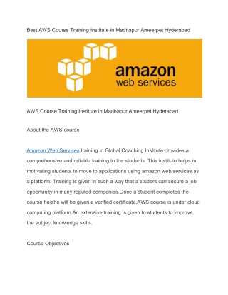 Best AWS Course Training Institute in Madhapur Ameerpet Hyderabad