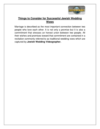 Things to consider for Successful Jewish Wedding Wows