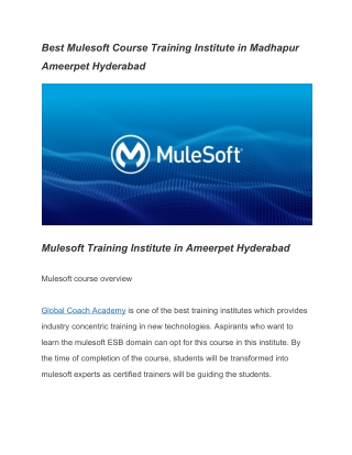 Best Mulesoft Course Training Institute in Madhapur Ameerpet Hyderabad