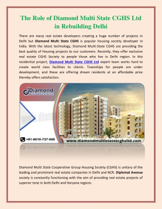 The Role of Diamond Multi State CGHS Ltd in rebuilding Delhi