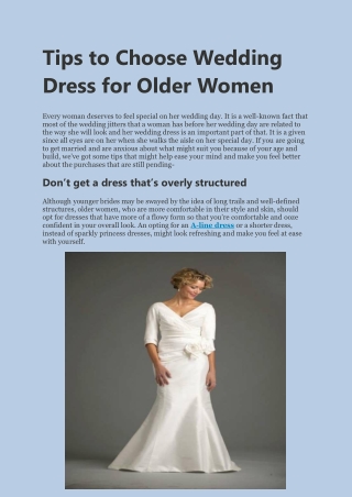 Tips to Choose Wedding Dress for Older Women