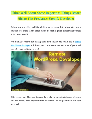 Think Well About Some Important Things Before Hiring The Freelance Shopify Developer