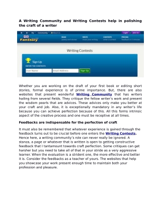 A Writing Community and Writing Contests help in polishing the craft of a writer