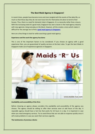 The Best Maid Agency in Singapore!