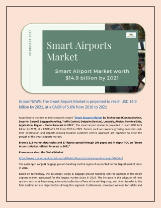 Smart Airports Market, By Airside, 2016 & 2021