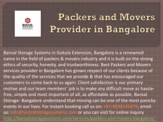 Packers and Movers Provider in Bangalore