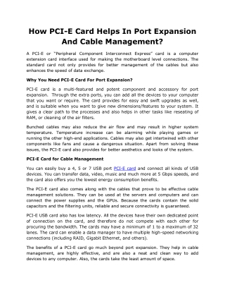 How PCI-E Card Helps In Port Expansion And Cable Management?