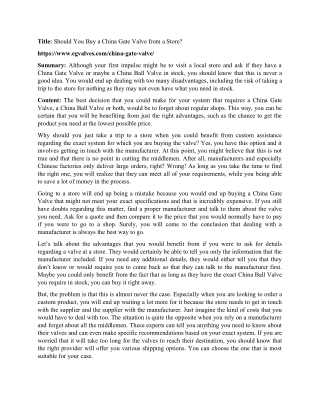 Should You Buy a China Gate Valve from a Store?