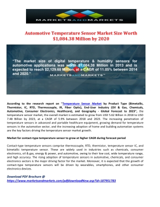 Automotive Temperature Sensor Market Size Worth $1,084.38 Million by 2020