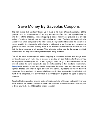 Save Money By Saveplus Coupons