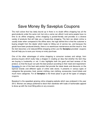 Save Money By Saveplus Coupons