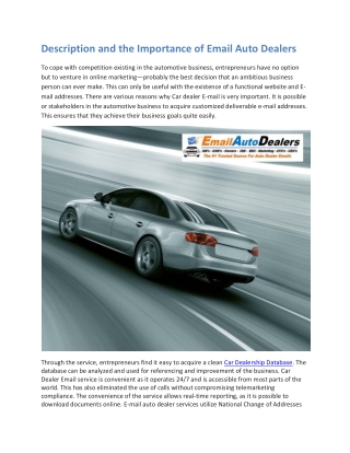 Description and the Importance of Email Auto Dealers