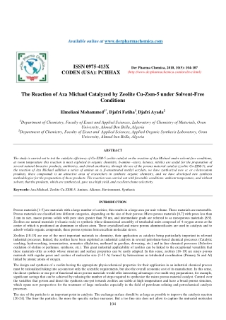 The Reaction of Aza Michael Catalyzed by Zeolite Cu-Zsm-5 under Solvent-Free Conditions