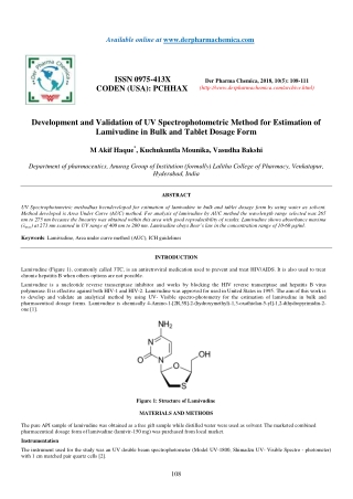 Development and Validation of UV Spectrophotometric Method for Estimation of Lamivudine in Bulk and Tablet Dosage Form