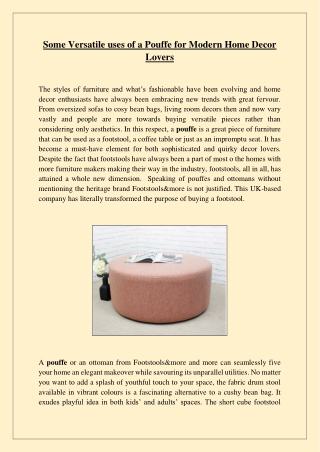 Some Versatile uses of a Pouffe for Modern Home Decor Lovers