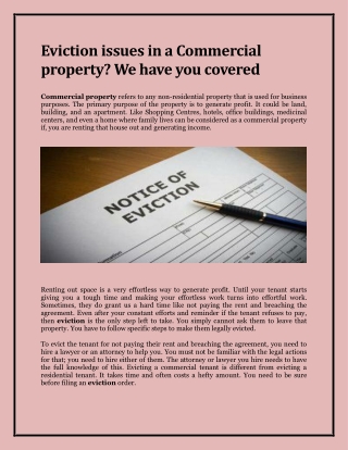 Eviction issues in a Commercial property? We have you covered