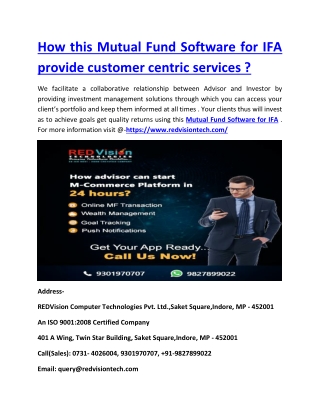 How this Mutual Fund Software for IFA provide customer centric services ?