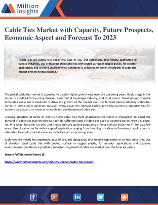 Cable Ties Market with Capacity, Future Prospects, Economic Aspect and Forecast To 2023